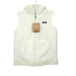 Patagonia Los Gatos Vest Hooded White Size L Reversible Fleece Zip Pockets New